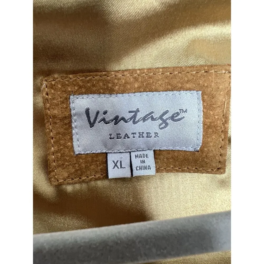 Vintage Leather Suede Vest Button Up Pockets Tan Brown Men's Size XL